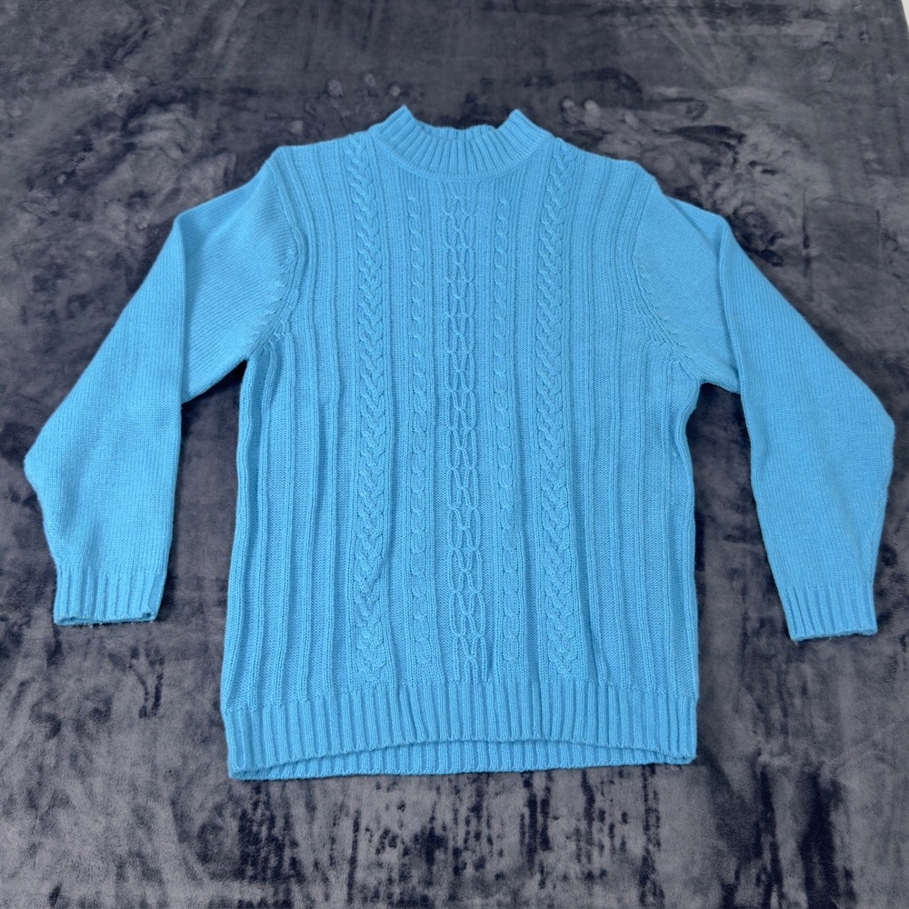 Haband Sweater Womens Medium Blue Cable Knit Mock Neck BT3 Pullover